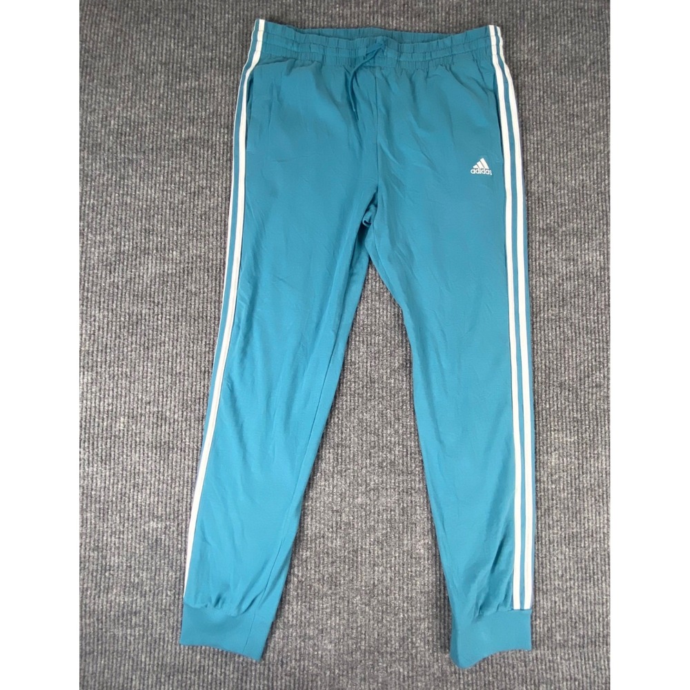 Adidas Joggers Women XL Teal Blue 3-Stripe Slim Fit Tapered Leg Athleisure